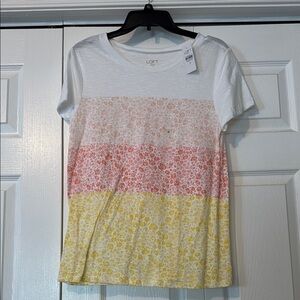 LOFT White & Pink Crew Neck Short Sleeve Tee